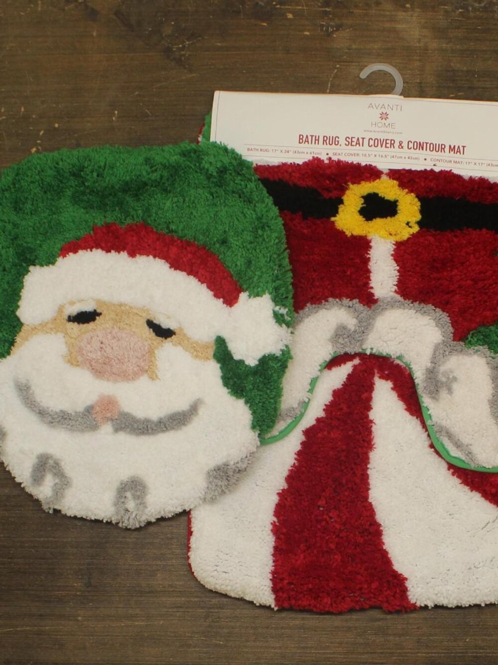 Avanti Santa Bath Rug, Seat Cover & Contour Mat Set Red Green Multi 3-Piece